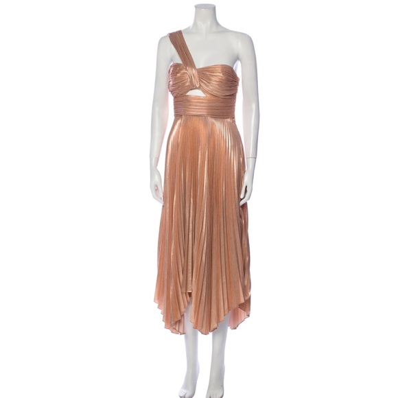 A.L.C. Rose Gold Aurora Pleated One Shoulder Midi Dress - Picture 4 of 13